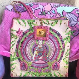 GIANNI VERSACE 1990’s BUDDHA Pink Leather Gold Chains Lrg Tote Bag FREE GIFT!